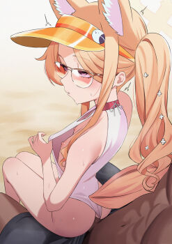 1boy 1girl ahegao animal_ear_fluff animal_ears ass bare_legs bare_shoulders black_shorts blonde_hair blue_archive blush breasts bulge bulge_to_ass censored clothing_aside commentary dark-skinned_male dark_skin diamond_cutout erection erection_under_clothes extra_ears feet_out_of_frame fox_ears fox_girl fox_tail half-closed_eyes halo hand_up hetero highleg highleg_one-piece_swimsuit highres interracial loli long_hair mosaic_censoring nipples official_alternate_costume one-piece_swimsuit orange-tinted_eyewear parted_lips penis pink_eyes pulling_own_clothes seia_(blue_archive) seia_(swimsuit)_(blue_archive) senapops sex sex_from_behind shorts side_ponytail sitting sitting_on_lap sitting_on_person small_breasts sunglasses sweat sweatdrop swimsuit swimsuit_aside tail thighs tinted_eyewear trembling very_long_hair visor_cap white_one-piece_swimsuit yellow_halo