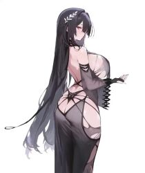 1girl agoto animated ass black_hair blush borrowed_character breasts closed_mouth clothing_cutout curvy detached_sleeves fingerless_gloves from_side gloves hair_ornament han_seryun_(2hbpencil) hip_vent huge_breasts jiggle large_breasts long_bangs long_hair looking_at_viewer looping_animation original pantyhose rame_tree_(heuksaek) red_eyes revealing_clothes see-through_clothes shiny_skin sideboob sidelocks solo tagme thick_thighs thighs thong torn_clothes torn_pantyhose underwear very_long_hair video white_background wide_hips wide_sleeves