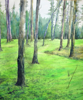 absurdres commentary_request day forest grass green_theme highres maxyuda nature no_humans original outdoors painting_(medium) scenery traditional_media tree watercolor_(medium)