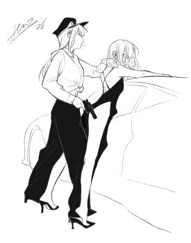 2girls against_object bang_dream! bang_dream!_it's_mygo!!!!! car chinese_commentary commentary_request dress greyscale gun hero45439083942 highres holding holding_gun holding_weapon incest long_sleeves meme monochrome motor_vehicle multiple_girls original pants shirt short_sleeves siblings simple_background sisters tied_shirt twins wakaba_ameha wakaba_wakaho weapon white_background woman_holding_gun_to_another_woman's_thigh_(meme) yuri