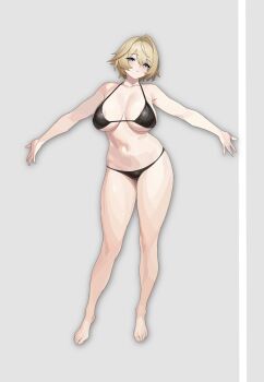 1girl alternate_costume bikini black_bikini blonde_hair blue_eyes breasts full_body girls&#039;_frontline girls&#039;_frontline_2:_exilium hair_intakes highres large_breasts mydmy navel nikketa_(girls&#039;_frontline_2) solo swimsuit vsk-94_(girls&#039;_frontline)