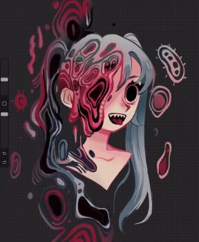 amoeba animated animated_gif body_horror feefal hatsune_miku horror_(theme) long_hair open_mouth procreate_(medium) procreate_(software) sharp_teeth teeth tongue tongue_out twintails virus vocaloid