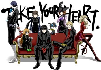 10s 3boys 4girls amamiya_ren artist_request braid couch crown_braid english_text fox_(persona_5) highres kitagawa_yuusuke morgana_(persona_5) multiple_boys multiple_girls niijima_makoto noir_(persona_5) okumura_haru oracle_(persona_5) panther_(persona_5) persona persona_5 queen_(persona_5) sakamoto_ryuuji sakura_futaba skull_(persona_5) takamaki_anne