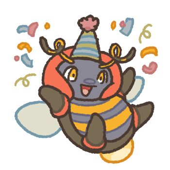 absurdres antennae brown_eyes confetti full_body gen_3_pokemon hat highres lozyrosie nintendo no_humans open_mouth party_hat pokemon pokemon_(creature) simple_background solo volbeat white_background