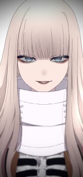 1girl absurdres blue_eyes blunt_bangs bone brown_eyeshadow brown_lips highres kitagawa_marin light_brown_hair long_hair looking_at_viewer na-suke ribs solo sono_bisque_doll_wa_koi_wo_suru