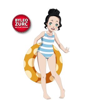 1girl barefoot black_clover black_hair charmy_pappitson feet green_eyes leozurcxxx open_mouth short_hair solo swimsuit transparent_background