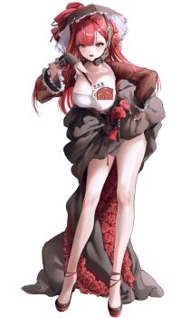 Rule 34 | 1girl, absurdres, akane lize, black dress, black gloves, black shoes, blonde hair, breasts, commentary request, dress, dress flower, fingerless gloves, flower, full body, furuming1, gloves, grey eyes, hand on own hip, hand up, highres, korean commentary, large breasts, looking at viewer, mole, mole on cheek, mole under eye, multicolored hair, open mouth, red flower, red hair, red rose, rose, shoes, simple background, solo, standing, stellive, streaked hair, thighs, virtual youtuber, white background