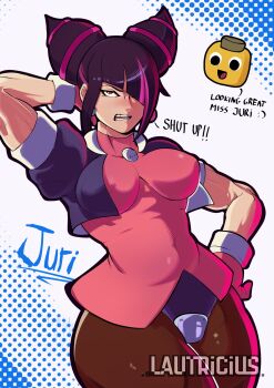 1girl breasts capcom cosplay han_juri highres lautricius mega_man_(series) mega_man_legends_(series) servbot_(mega_man) street_fighter thick_thighs thighs tron_bonne_(mega_man)_(cosplay) wide_hips