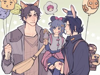 2boys animal_ears arcane:_league_of_legends arcane_jayce arcane_professor_heimerdinger arcane_vi balloon bandaid bandaid_on_knee bandaid_on_leg bard_(league_of_legends) black_hair blitzcrank blue_hair brown_hair carrying carrying_person clothes_around_waist cosplay fake_animal_ears fanny_pack hashtag-only_commentary heimerdinger highres holding holding_balloon holding_ice_cream_cone ice_cream_cone jacket jacket_around_waist jayce_(league_of_legends) jinx_(league_of_legends) judy_hopps judy_hopps_(cosplay) league_of_legends looking_at_another minnie_mouse_ears multiple_boys nick_wilde nick_wilde_(cosplay) pink_hair powder_(arcane) ring_yoo silco_(arcane) smile speech_bubble spoken_character vander_(arcane) vi_(league_of_legends) viktor_(arcane) viktor_(league_of_legends)