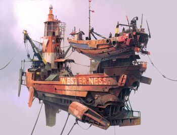 aircraft airship commentary english_commentary english_text fantasy floating highres ian_mcque model no_humans original white_background