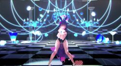 1girl 3d animal_ears animated ass ass_shake bare_shoulders black_hair black_leotard blue_archive blue_bow blue_bowtie bouncing_ass bouncing_breasts bow bowtie breasts cleavage closed_mouth collarbone cowboy_shot curvy dancing dark-skinned_female dark_skin detached_collar fake_animal_ears fishnets from_side gloves halo highleg highleg_leotard highres huge_ass karin_(blue_archive) karin_(bunny)_(blue_archive) large_breasts leotard long_hair looking_at_viewer mikumikudance_(medium) playboy_bunny ponytail rabbit_ears shiny_clothes shiny_skin sideboob sidelocks sound tagme thong_leotard very_long_hair video wide_hips wrist_cuffs yellow_eyes