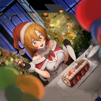 1girl breasts christmas cleavage code_geass green_eyes hat highres large_breasts long_hair orange_hair santa_hat shirley_fenette