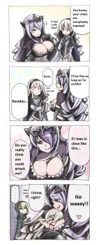 ... 1boy 2girls 4koma between_breasts blonde_hair blush breasts brother_and_sister camilla_(fire_emblem) cleavage closed_eyes comic dragon_girl face_to_breasts female_corrin_(fire_emblem) fire_emblem fire_emblem_fates hair_over_one_eye hairband heart hug kimagurewface large_breasts leaning_forward leo_(fire_emblem_fates) long_hair multiple_girls nintendo one_eye_covered pointy_ears purple_eyes purple_hair red_eyes siblings simple_background sisters speech_bubble strap_between_breasts sweat tiara translated wavy_hair white_hair