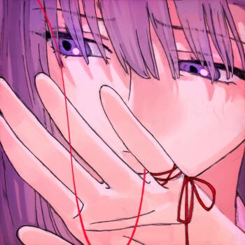 1girl artoria_pendragon_(fate) close-up fate/stay_night fate_(series) highres looking_at_viewer looking_to_the_side matou_sakura purple_eyes purple_hair saber_(fate) sksk_sn09 solo string string_around_finger string_of_fate uneven_eyes