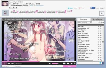 10s 1girl 774_(nanashi) atarashi_ako blush breasts brown_hair camera character_name danmaku_comments fake_screenshot hard-translated interview long_hair microphone navel niconico nipples nude open_mouth red_eyes saki saki_(manga) saki_achiga-hen small_breasts standing third-party_edit translated two_side_up