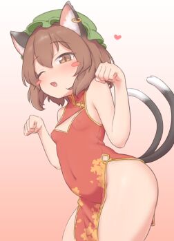 1girl absurdres alternate_costume chen china_dress chinese_clothes dress highres samukaze solo touhou