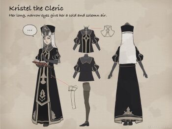 1girl black_footwear black_hair black_robe cleric concept_art cross gloves habit hat juliet_sleeves kristel_(wizardry) long_sleeves mitre nun pantyhose promotional_art puffy_sleeves robe serious veil wizardry wizardry_variants_daphne