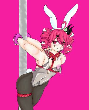 1girl absurdres breasts breasts_out bunny_ear bunny_girl cuffs female_focus handcuffs highres kasane_teto looking_to_the_side pantyhose playboy_bunny rabbit_tail red_hair small_breasts