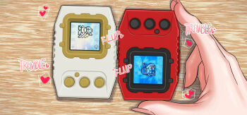 Rule 34 | angewomon, commentary request, digimon, digimon (creature), digimon (virtual pet), hand focus, heart, highres, korean commentary, ladydevimon, object focus, sound effects, taejaho, trembling, virtual pet (toy)