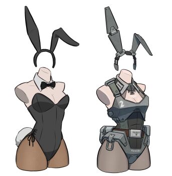 absurdres animal_ear_hairband animal_ears black_leotard breasts brown_pantyhose cleavage cleavage_cutout clothing_cutout commentary cross fake_animal_ears fake_tail hairband highres iron_cross leotard mannequin medium_breasts mg_g no_humans original pantyhose playboy_bunny rabbit_ear_hairband rabbit_ears rabbit_tail strapless strapless_leotard symbol-only_commentary tail unworn_hairband
