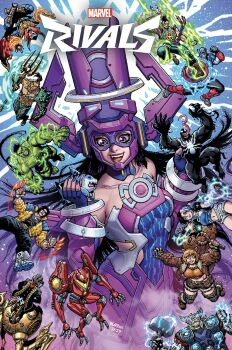 1girl 3girls 6+boys adam_warren armor breasts character_request cover cover_page doctor_strange eyelashes galacta headdress helmet highres holding holding_polearm holding_weapon hulk jeff_(marvel) marvel marvel_rivals medium_breasts mjolnir_(marvel) monster multiple_boys multiple_girls namor polearm purple_eyes squirrel_girl_(marvel) third-party_source thor_(marvel) trident venom_(marvel) weapon wolverine_(x-men)