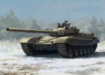 armored_vehicle blue_sky caterpillar_tracks forest grass gun heavy_machine_gun horikou machine_gun military_vehicle motor_vehicle nature no_humans nsv original sky smoke_grenade_launcher snow soviet soviet_army t-72 tank tree vehicle_focus weapon