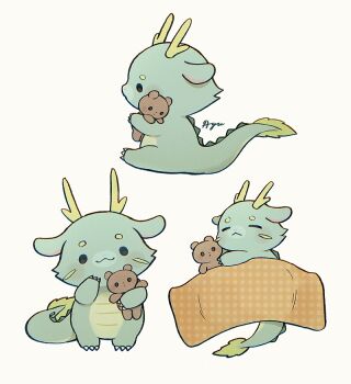 :3 animal_focus ayu_(mog) baby_animal blanket closed_mouth commentary_request no_humans original signature simple_background smile solid_circle_eyes stuffed_animal stuffed_toy teddy_bear under_covers white_background