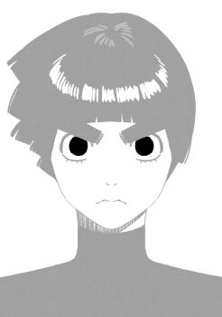 Rule 34 | 1boy, black eyes, black hair, blunt bangs, bodysuit, bowl cut, closed mouth, commentary request, greyscale, highres, looking at viewer, m0 mo momo, male focus, monochrome, naruto (series), rock lee, short hair, solo, thick eyebrows, thick eyelashes, turtleneck, turtleneck bodysuit, upper body, white background