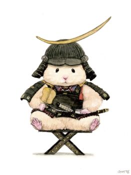 animal animal_focus armor commentary_request gotte hamster helmet highres japanese_armor kabuto_(helmet) no_humans original shikoro simple_background sitting white_background