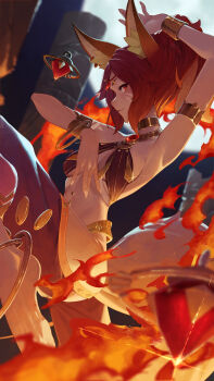 1girl afk_(series) afk_arena dancer feet fire highres ningen_gokko satrana_(afk) tagme tattoo