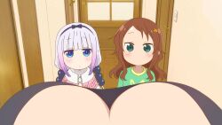 Rule 34 | 3girls, animated, blue eyes, bouncing breasts, breasts, brown hair, female pov, green eyes, highres, huge breasts, kanna kamui, kobayashi-san chi no maidragon, lowres, lucoa (maidragon), multiple girls, pov, pov breasts, saikawa riko, tagme, video, white hair