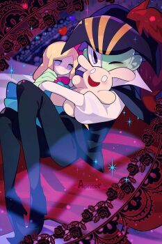 1boy apricot4 artist_name bad_id bad_twitter_id bemani bicorne black_cape black_hat black_pants black_shoes black_tunic blush cape colored_skin commentary_request doll green_skin half_mask hat heart highres holding holding_doll holding_stuffed_toy hollow_eyes long_sleeves lying male_focus mask on_back one_eye_closed pants plume pointy_shoes pop&#039;n_music red_cape shirt shoes solo sparkle stuffed_animal stuffed_toy tunic white_mask white_shirt zizz