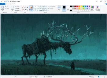 1other ancestor_spirit_(elden_ring) animal antlers art_program_in_frame blue_theme body_horror christian_young dying elden_ring grass horns horror_(theme) looking_at_animal melting microsoft_paint_(medium) microsoft_paint_(software) moose outdoors oversized_animal path plain ribs road scenery skinny solo spikes tarnished_(elden_ring)