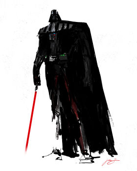 1boy absurdres black_bodysuit black_cape bodysuit cape clausstudios darth_vader energy_sword highres lightsaber male_focus red_lightsaber sith solo star_wars sword weapon