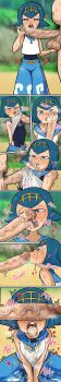 1boy 1girl 6+koma :&gt;= absurdres after_fellatio age_difference athamaluta bare_shoulders between_legs blue_eyes blue_hair blue_one-piece_swimsuit blue_pants blue_shirt blurry blurry_background breasts caressing_testicles censored clothes_lift comic covered_navel cum cum_in_mouth cum_on_body cum_on_tongue day dot_nose erection facejob facial feet_out_of_frame fellatio from_side half-closed_eyes hand_between_legs hetero highres lana_(pokemon) large_penis loli long_image looking_at_viewer mosaic_censoring nintendo one-piece_swimsuit open_mouth oral outdoors pants penis penis_awe penis_on_face penis_over_eyes pokemon pokemon_sm portrait profile saliva saliva_trail sequential shirt shirt_lift short_hair silent_comic sleeveless sleeveless_shirt small_breasts smegma squatting standing swimsuit swimsuit_under_clothes teeth testicles third-party_edit tongue tongue_out two-tone_shirt upper_body upper_teeth_only v_arms white_shirt