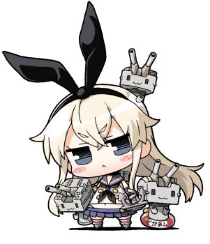 1girl anchor_hair_ornament black_hairband black_neckerchief black_panties blonde_hair blue_eyes blue_sailor_collar blue_skirt chibi crop_top hair_ornament hairband highleg highleg_panties highres kantai_collection long_hair microskirt miniskirt neckerchief panties pleated_skirt rensouhou-chan sailor_collar shimakaze_(kancolle) shirt skirt sleeveless sleeveless_shirt striped_clothes striped_thighhighs thighhighs underwear yagumo_kengou