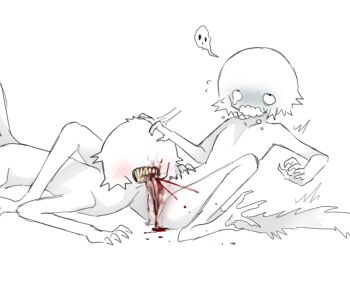 biting blood body_fur cannibalism colored_skin drooling fraid guro horror_(theme) jejejunum looking_up mutilation oral original pussy sketch tears teeth white_fur white_skin white_tail