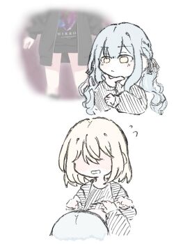 2girls bang_dream! bang_dream!_it&#039;s_mygo!!!!! blonde_hair blue_hair chinese_commentary commentary_request lifting_another&#039;s_clothes long_hair misumi_uika multiple_girls nekomata_kaede open_mouth sidelocks togawa_sakiko yellow_eyes yuri