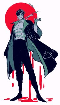 1boy abs akatsuki_uniform alternate_costume bandage_over_one_eye coat full_body highres male_focus momoyoru1 naruto_(series) naruto_shippuuden navel open_clothes open_coat parted_lips pectorals red_eyes short_hair simple_background solo standing teeth toned toned_male twitter_username uchiha_shisui white_background