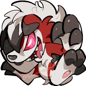 chibi chibi_only claws commentary_request full_body gen_7_pokemon kawaanago lowres lycanroc lycanroc_(midnight) nintendo open_mouth pokemon pokemon_(creature) pokemon_focus sharp_teeth smile solo teeth transparent_background twitter_username