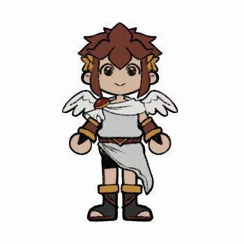1boy angel angel_wings animated animated_gif brown_hair deformed full_body highres jumping kid_icarus laurel_crown male_focus meimeicop nintendo pit_(kid_icarus) simple_background solo video white_background wings