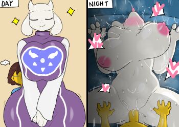 1boy 1girl enigi09 frisk_(undertale) highres nipples nude penis sex smile toriel undertale utdr_(toby_fox)