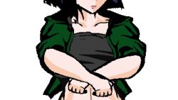 1girl akemi_ito animated breasts clothes_lift echoes_of_the_town flashing highres large_breasts lips nipples pixel_art purple_hair shirt_lift short_hair simple_background smile smiley_face solo source_request video white_background