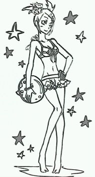 1girl breasts climaxmukr female_focus full_body monochrome sari_sumdac short_hair solo star_(symbol) swimsuit transformers transformers_animated white_background