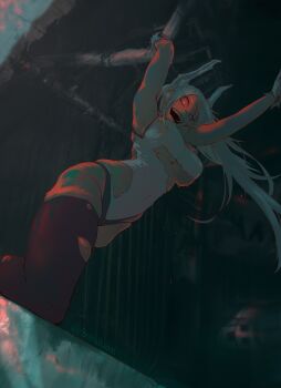 Rule 34 | 1girl, absurdres, boku no hero academia, breasts, digimon, digimon (creature), highres, mirko, mugendramon, red eyes, sora raion, torn clothes