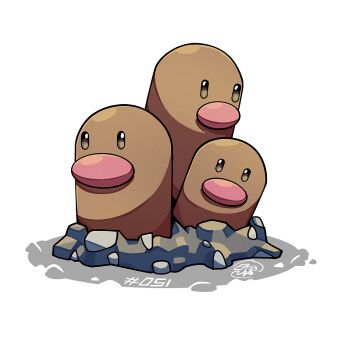 dugtrio gen_1_pokemon looking_at_viewer mistray-art nintendo no_humans numbered pokemon pokemon_(creature) signature simple_background white_background