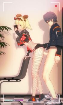 1boy 1girl 3d animated arched_back ass black_panties blonde_hair bouncing_ass breasts burnice_white cellphone chair clothed_sex fishnet_pantyhose fishnets giddora glasses_on_head grey_hair hentaudio hetero highres holding holding_phone huge_ass indoors jacket jiggle koikatsu_(medium) large_breasts moaning nipples no_bra open_clothes open_jacket orange_eyes panties pantyhose penis phone recording sex sex_from_behind shoes smartphone sound spanking standing standing_sex tagme underwear vaginal video vixxenva wise_(zenless_zone_zero) zenless_zone_zero