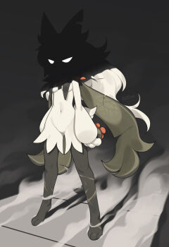 1girl absurdres artist_name breast_curtains breasts full_body furry furry_female glowing glowing_eyes green_fur highres holding meowscarada navel nintendo pokemon pokemon_(creature) small_breasts standing two-tone_fur zinfyu