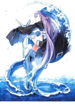 Rule 34 | 1girl, expressionless, fate/grand order, fate (series), groin, meltryllis (fate), ocean, official art, purple hair, ribbon, wada arco, water