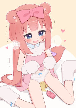 1girl absurdres animal_ears animal_hands blue_eyes blush boots bow bow_panties chromu clothes_lift commission dress dress_lift flat_chest gloves hair_bow highres indie_virtual_youtuber large_variant_set lifting_own_clothes loli low_twintails open_mouth panties paw_gloves pee peeing peeing_self pink_bow pink_dress raccoon_ears raccoon_girl raccoon_tail remote_control_vibrator second-party_source sex_toy sitting skeb_commission solo tail twintails underwear variant_set vibrator vibrator_cord vibrator_under_clothes virtual_youtuber wariza white_boots white_panties yuune_(ayanepuna)